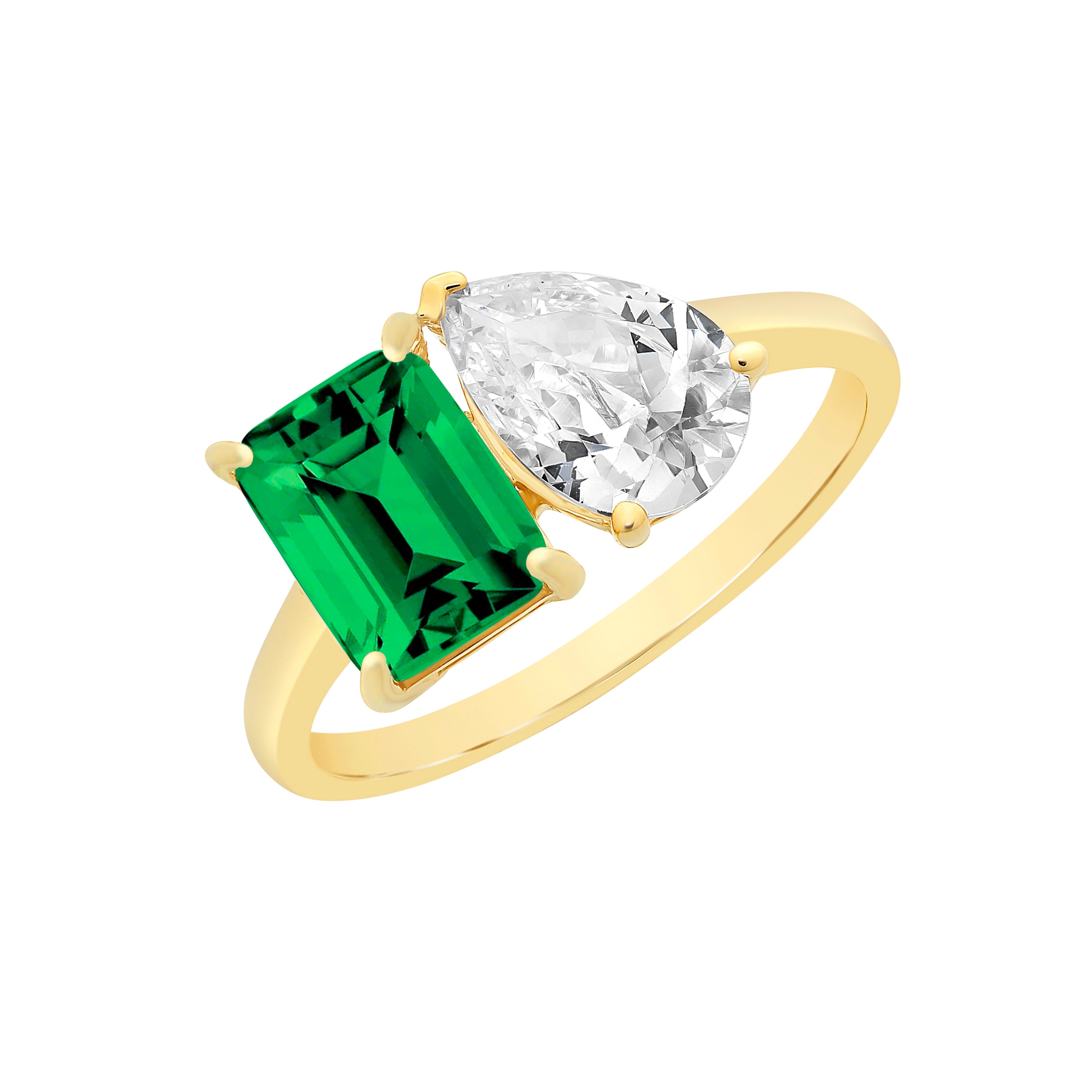9ct Gold Created Emerald & Cubic Zirconia Ring M3222