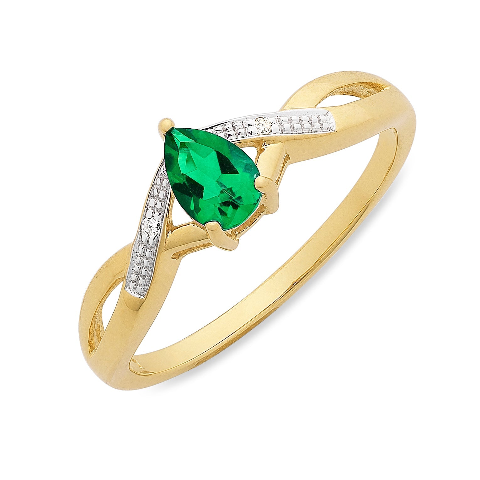 9ct Gold Created Emerald & Diamond Ring M3223