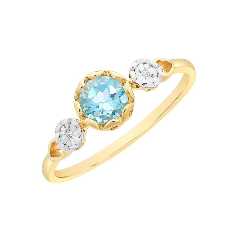 9ct Gold Blue Topaz & Diamond Ring