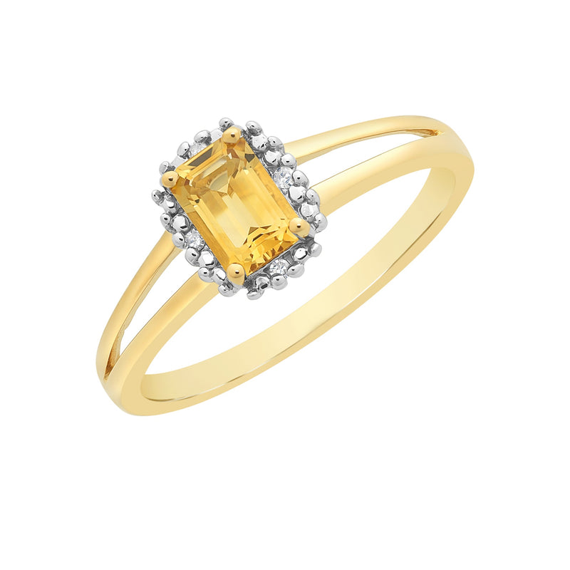 9ct Gold Citrine & Diamond Ring