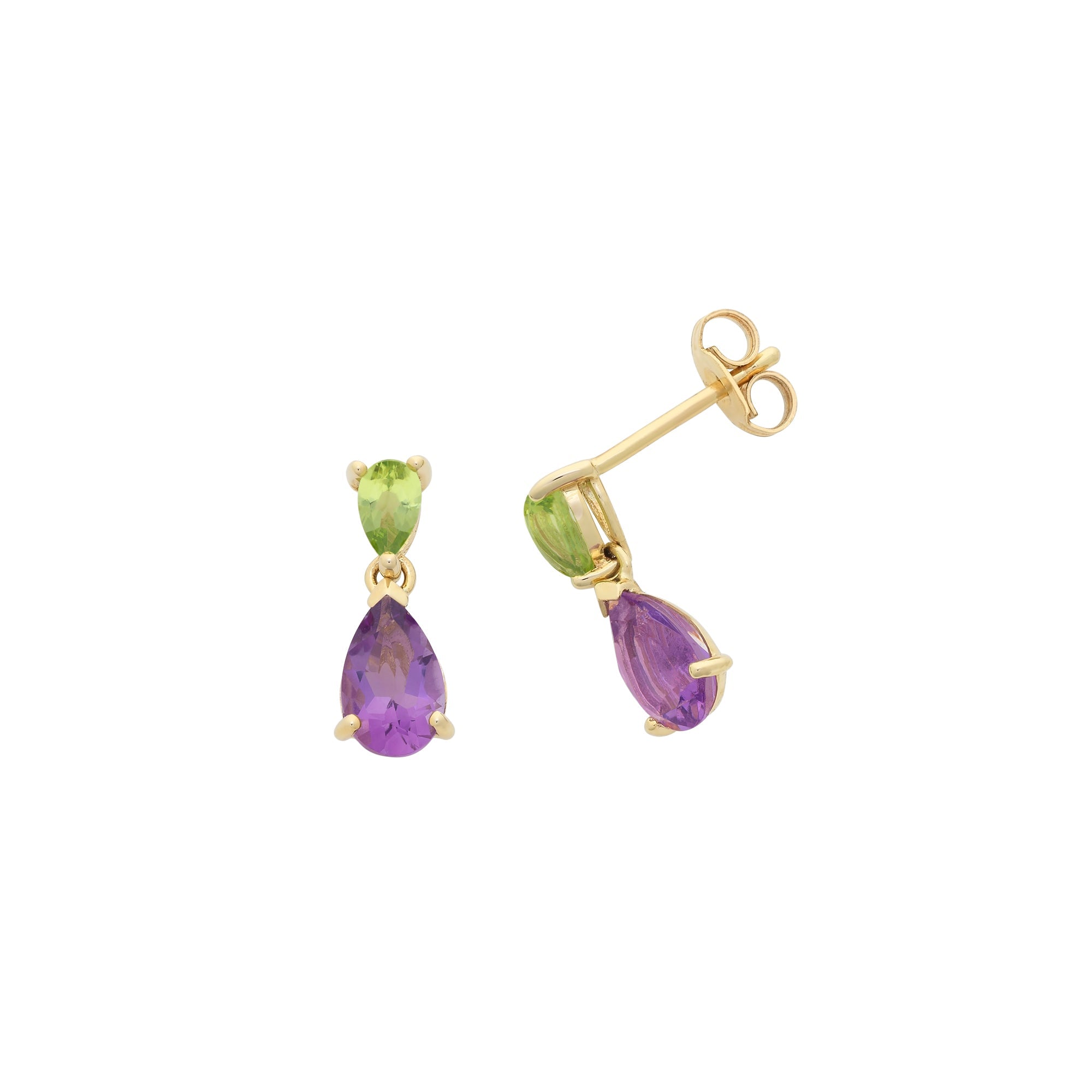 9ct Gold Peridot & Amethyst Earrings M3260