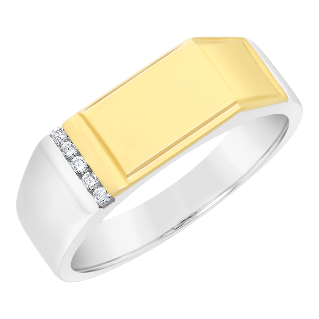 9ct Gold & Sterling Silver Gents Ring With Diamond M3264