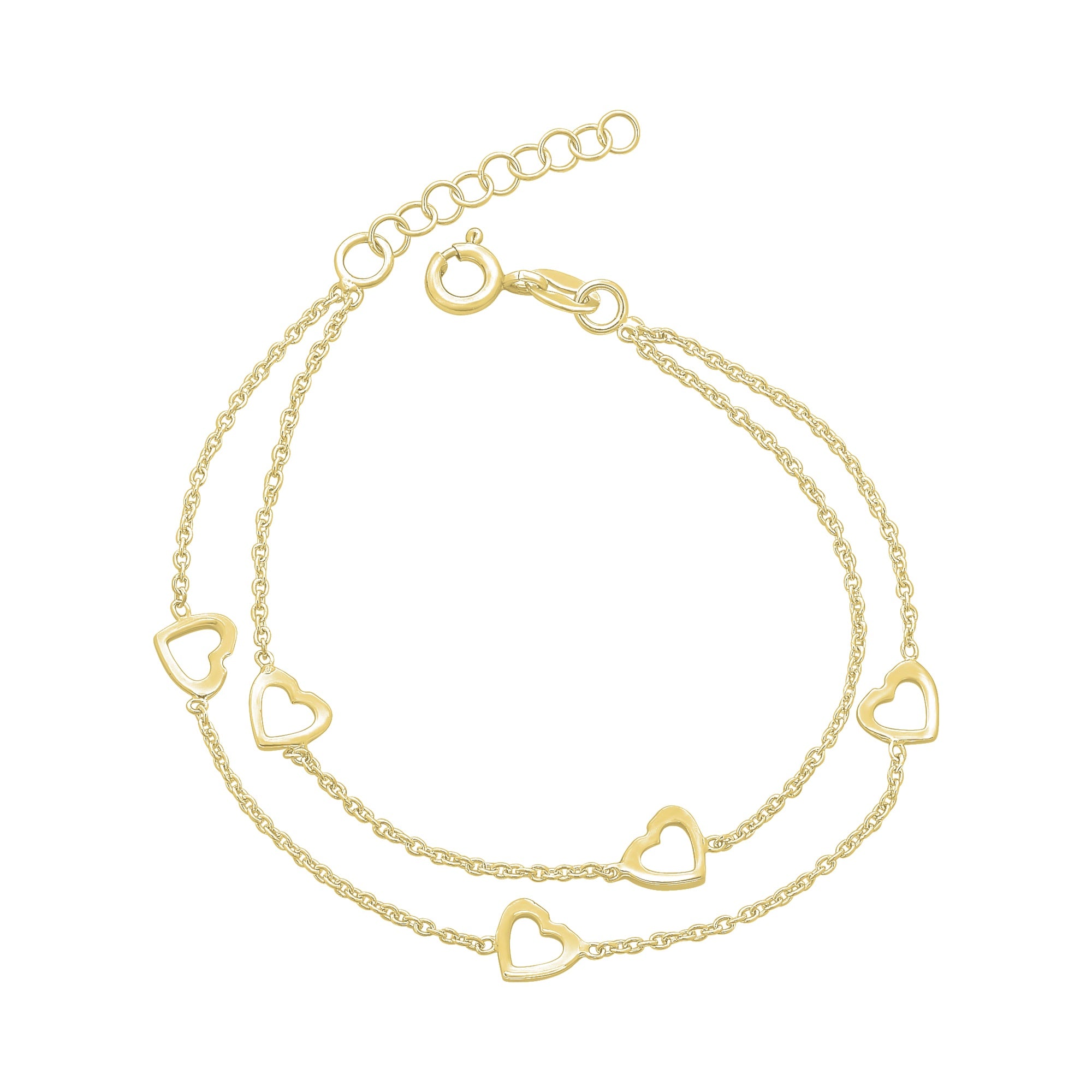 M3359 925 DOUBLE ROW GOLD PLATED HEART BRACELET