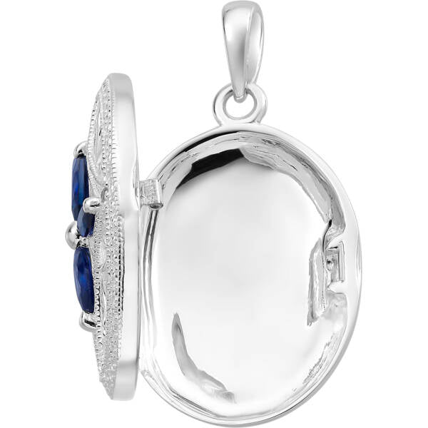 Sterling Silver Created Sapphire & Cubic Zirconia Locket M3399