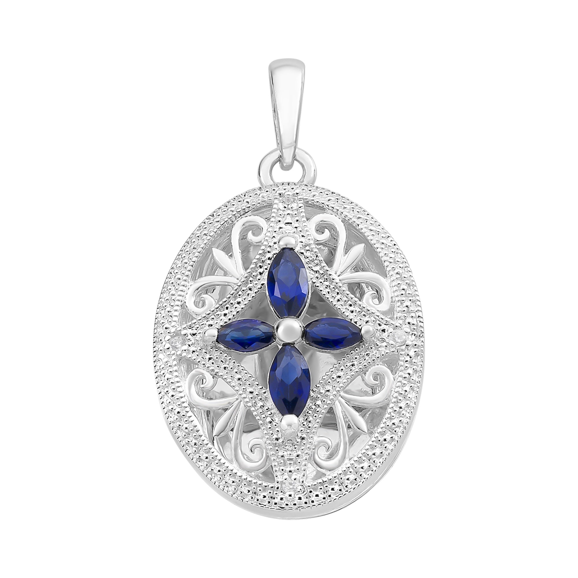 Sterling Silver Created Sapphire & Cubic Zirconia Locket M3399