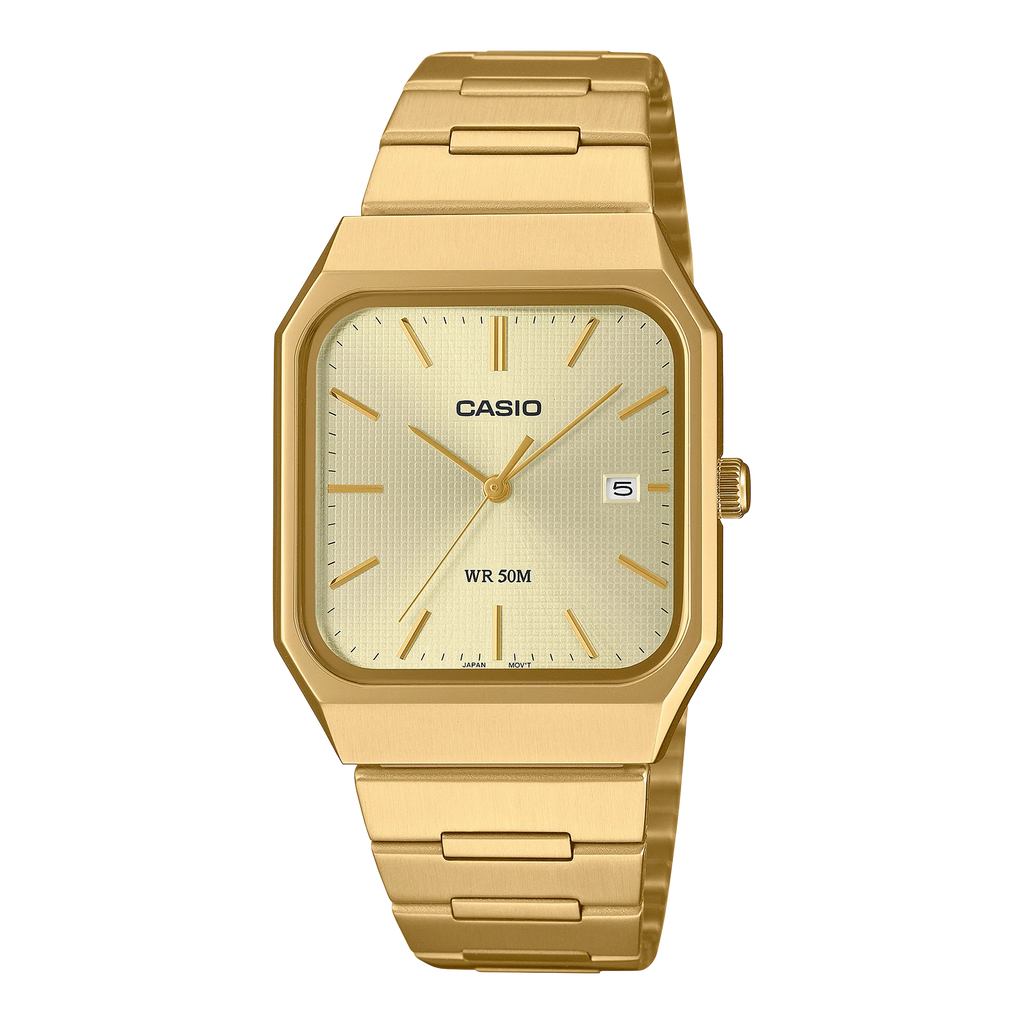 Casio - Analogue square, gold face, gold s/steel MTPB185G-9A