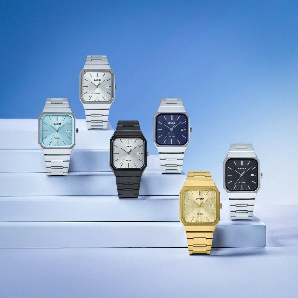 Casio - Analogue square, gold face, gold s/steel MTPB185G-9A