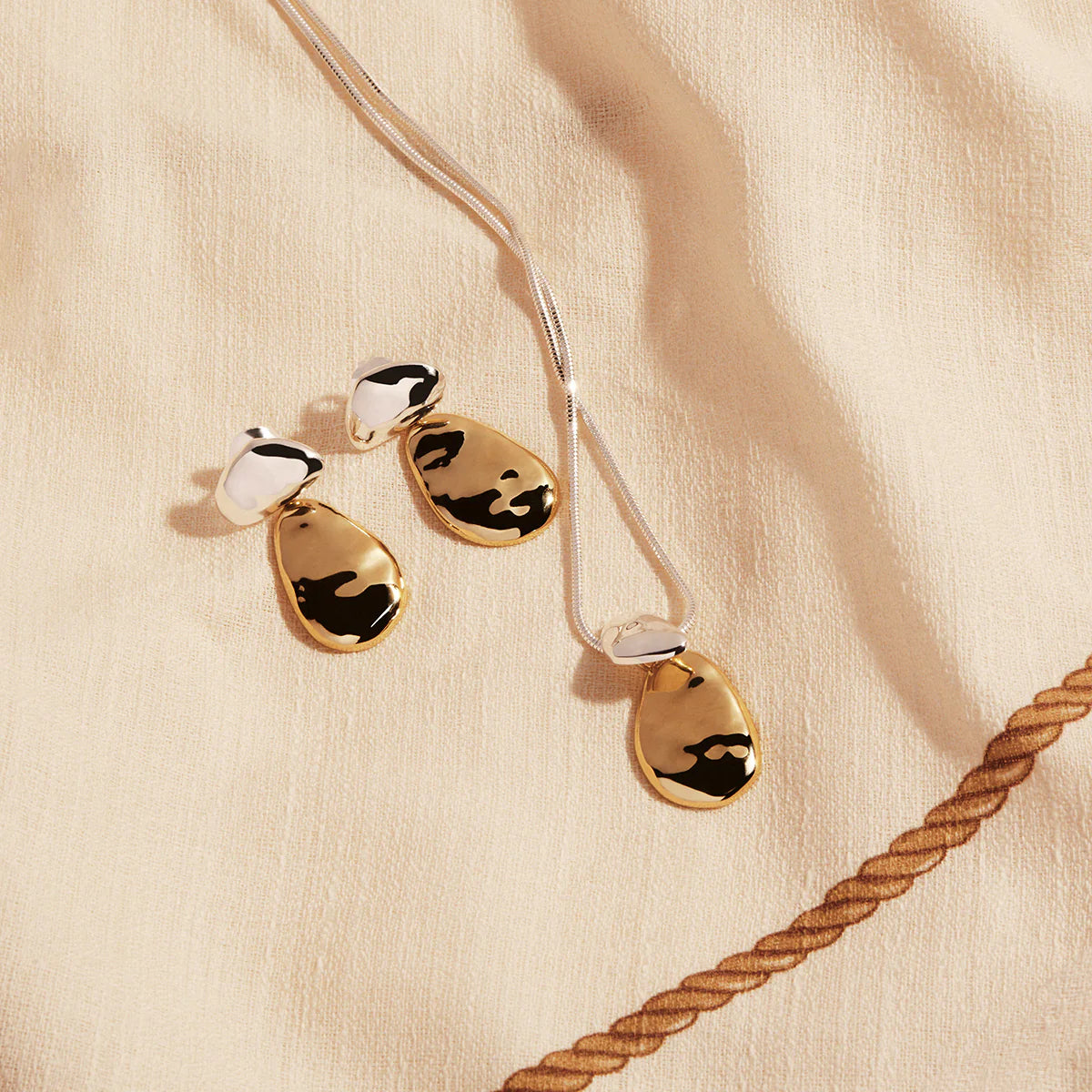 NAJO Double Pebblet Two-Tone Pendant Necklace (55cm+ext) N7135