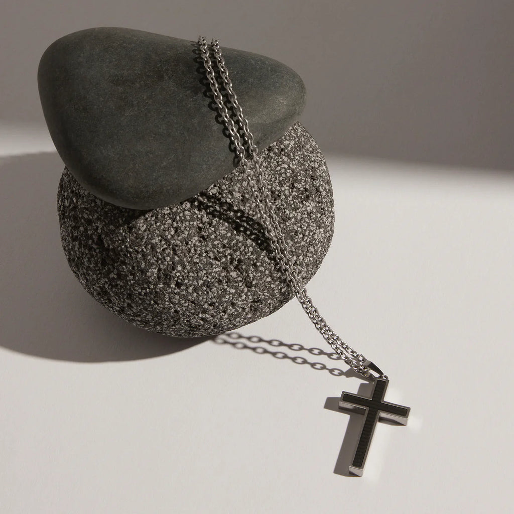 NAJO The Paladin Men’s Carbon Fibre and Steel Cross Pendant N9036