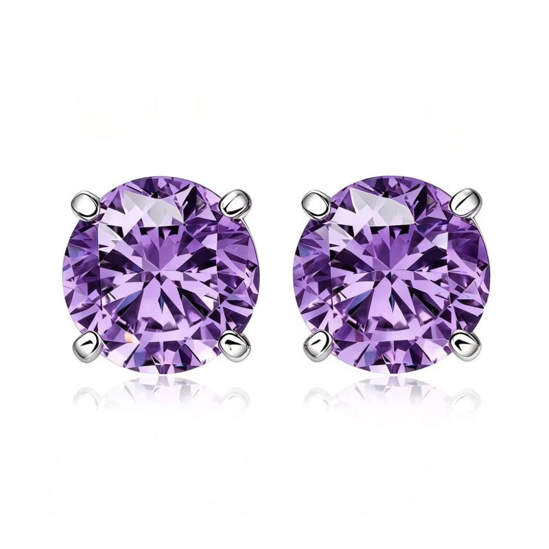 Sterling Silver 6mm Amethyst Stud Earrings 6mm