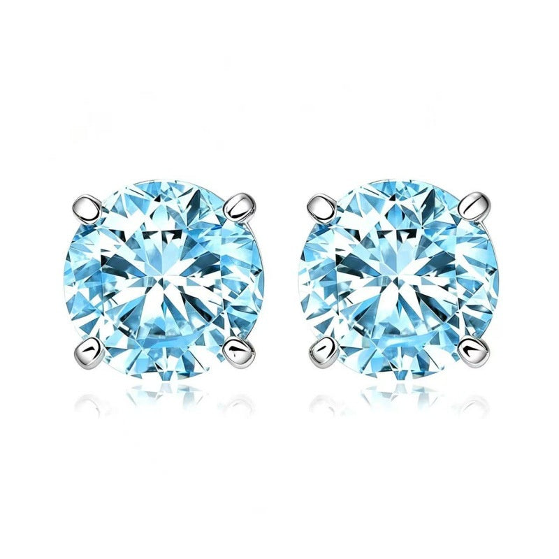Sterling Silver 6mm Blue Topaz Stud Earrings