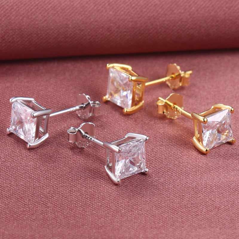 SS 6mm 4 Claw Square CZ Stud