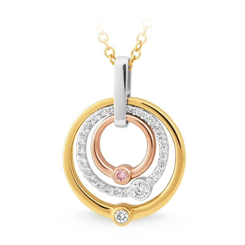 PINK CAVIAR 0.195ct Pink Diamond Pendant in 9ct Yellow, White & Rose Gold