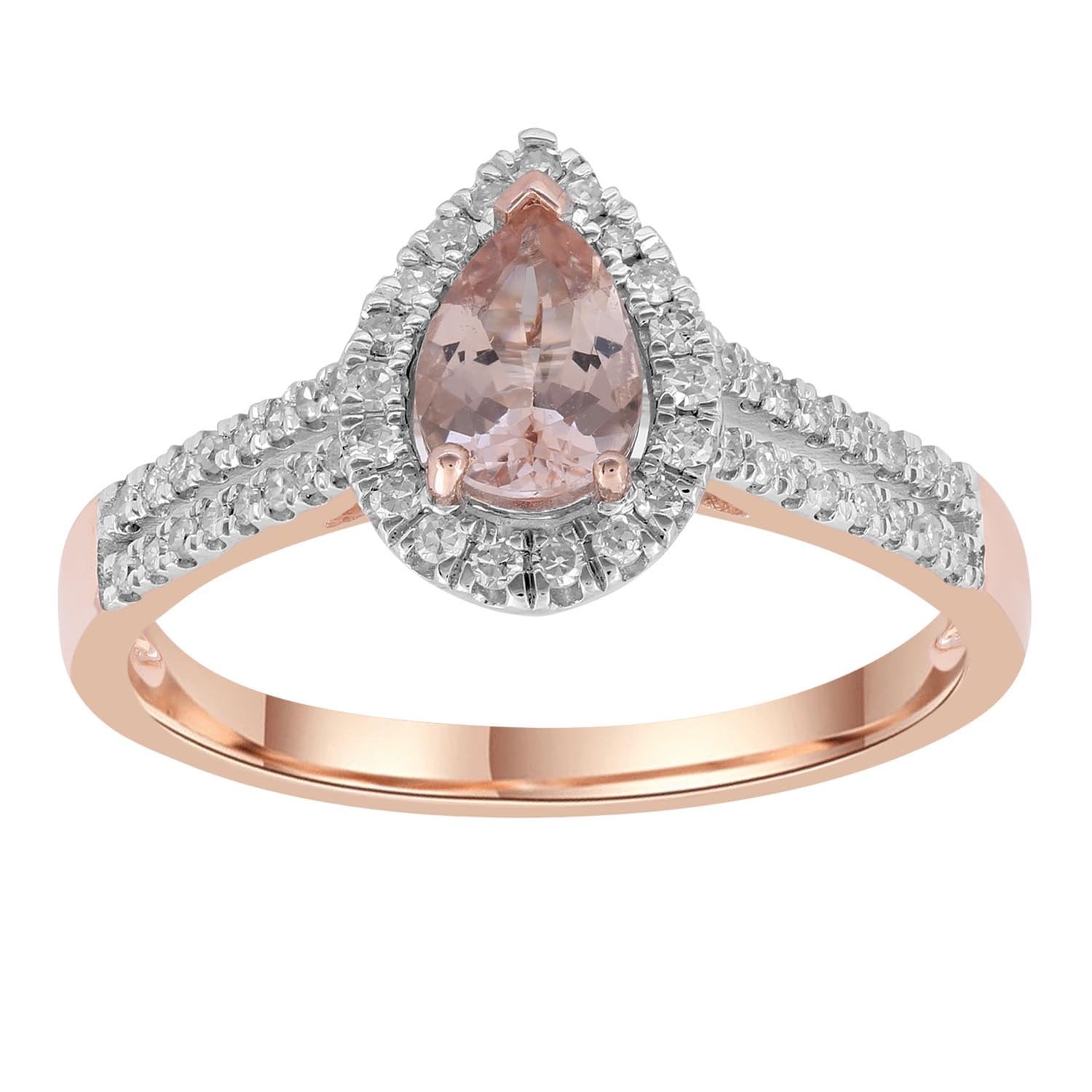 Morganite Pear Ring with 0.25ct Diamonds in 9K Rose Gold