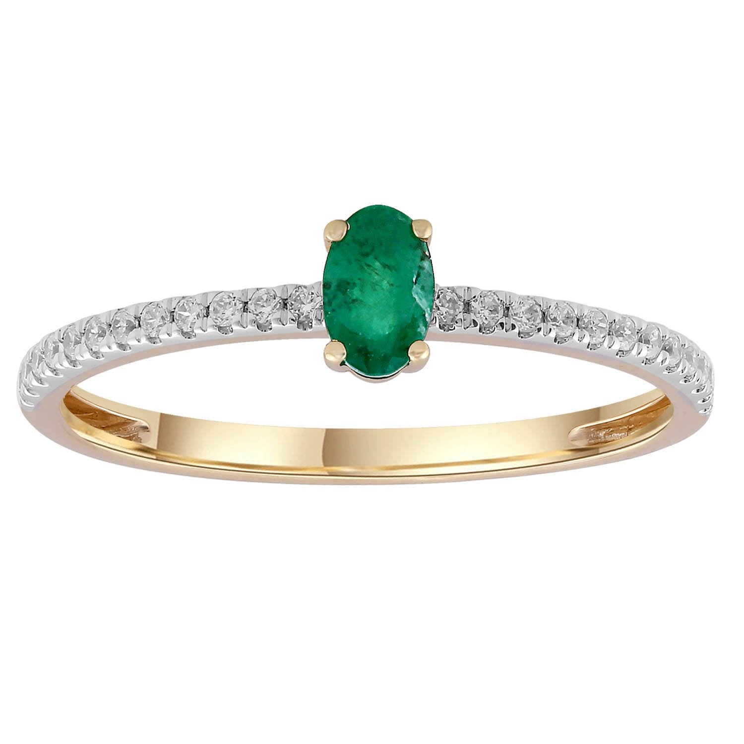 9ct Yellow Gold 0.12ct Diamond Emerald Ring