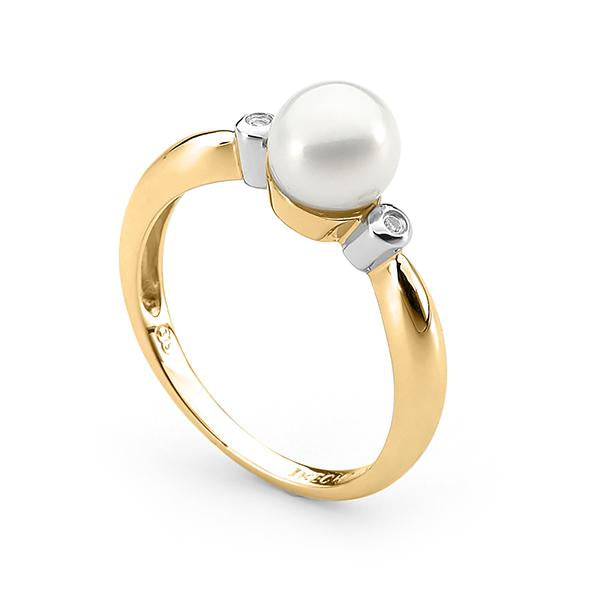 9ct Yellow Gold Freshwater Pearl & Diamond Ring