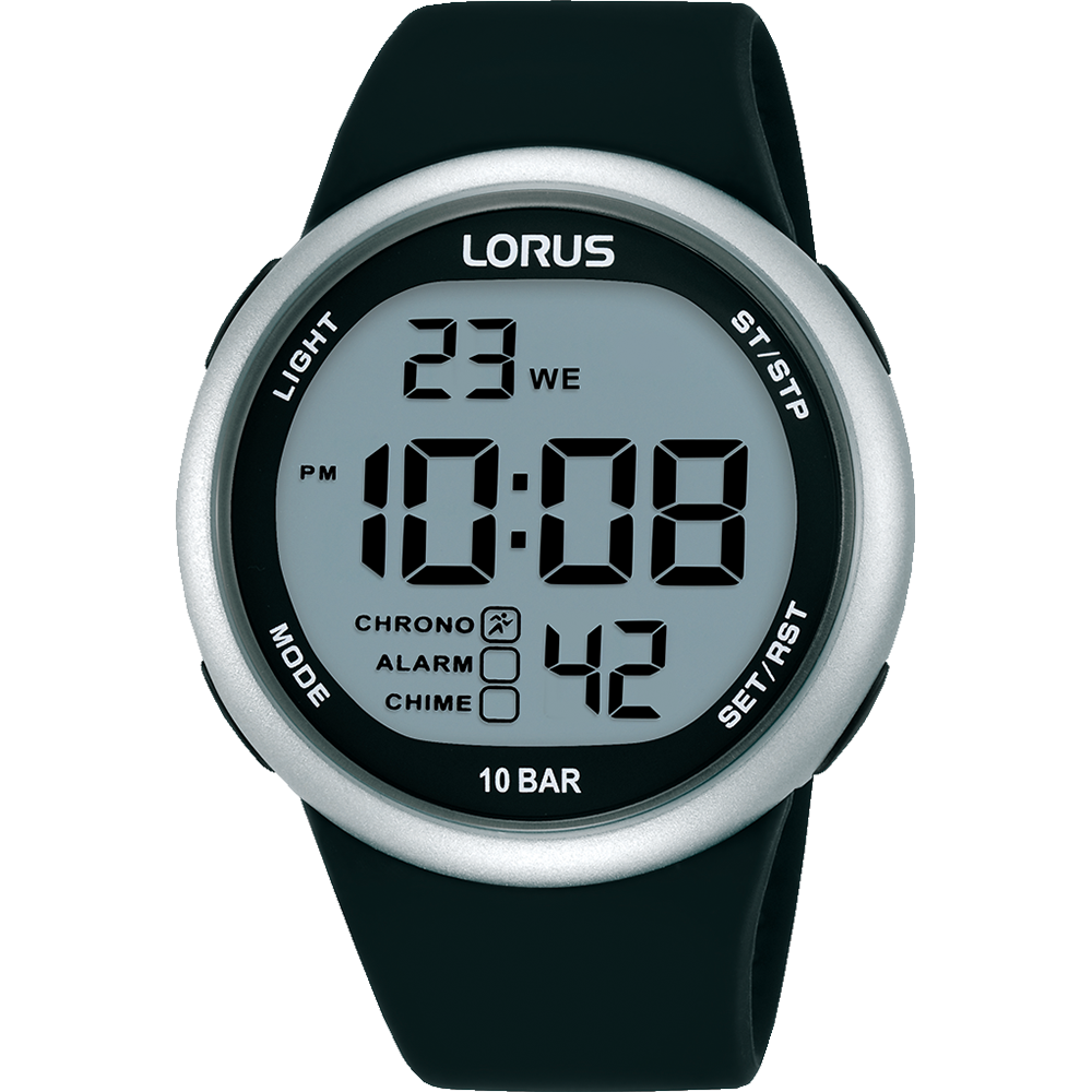 LORUS Men's Digital Sport 100m Black & Silver R2349QX-9