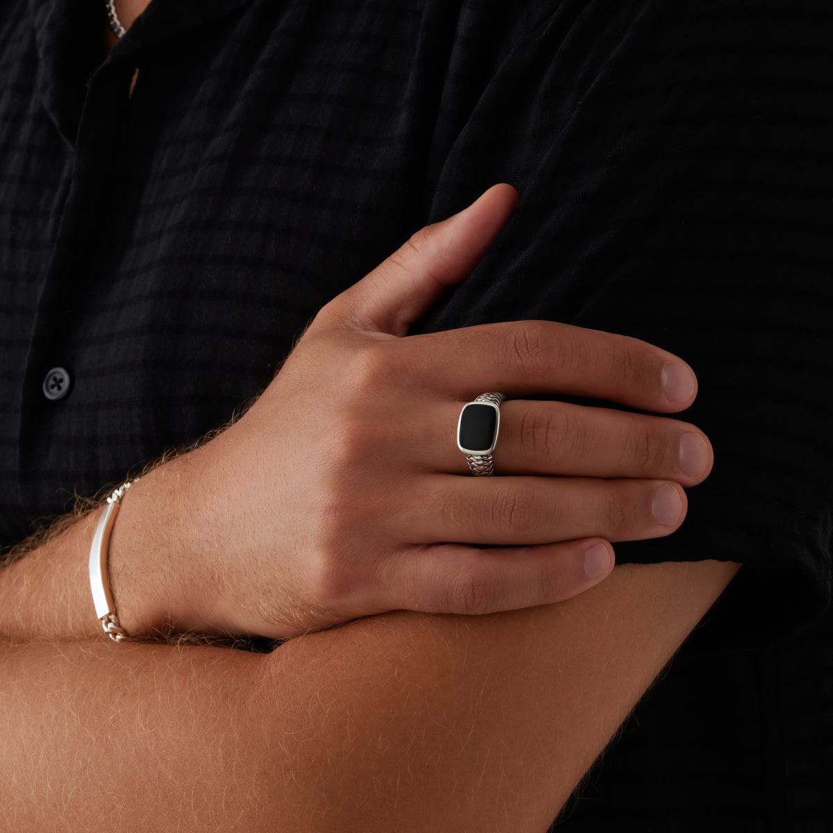 Navigator Men’s Silver Black Onyx Ring R9011