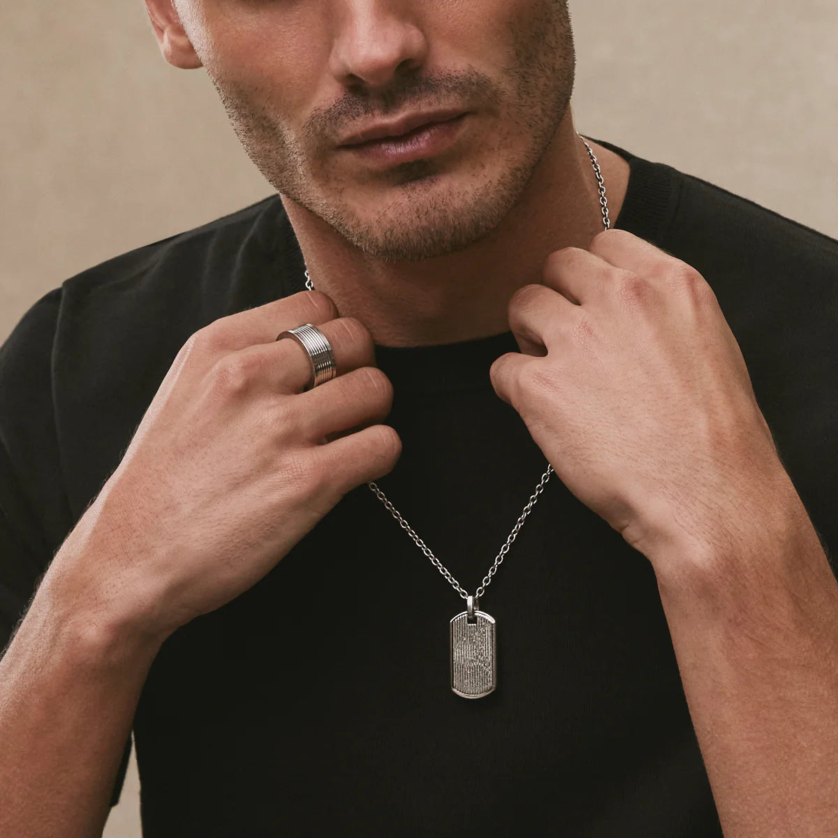 Rocca Men’s Stainless Steel Dog Tag Pendant N9037