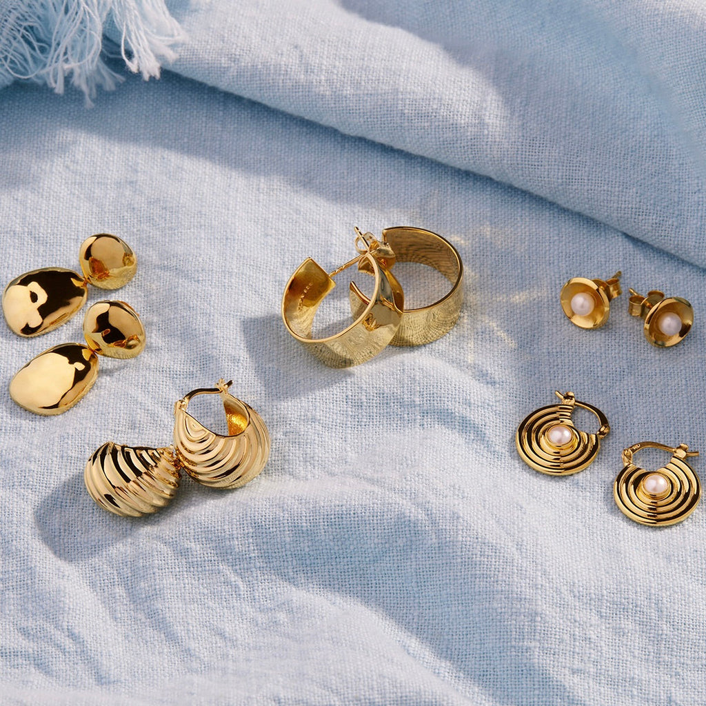 NAJO Double Pebblet Yellow Gold Stud Earrings E7137