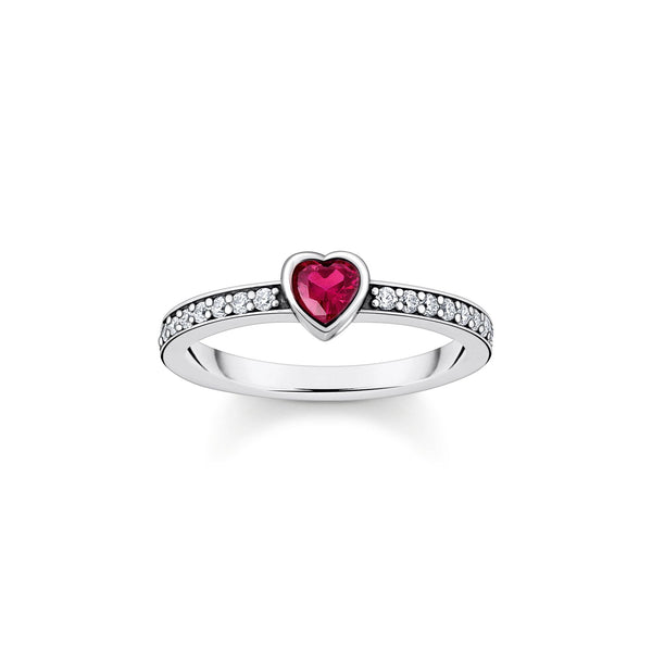 THOMAS SABO Solitaire Ring with Red Heart-Shaped Stone