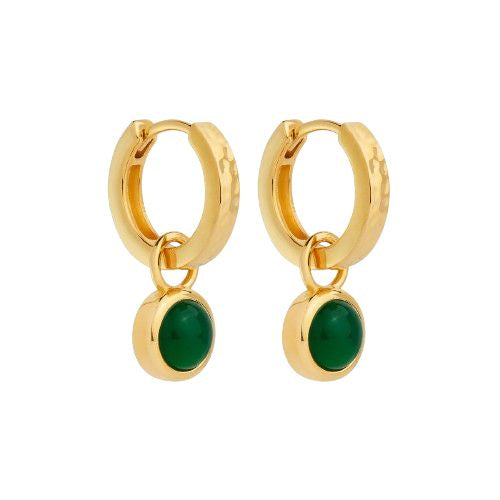 Solace Yellow Gold Green Onyx Huggie Earring E7403
