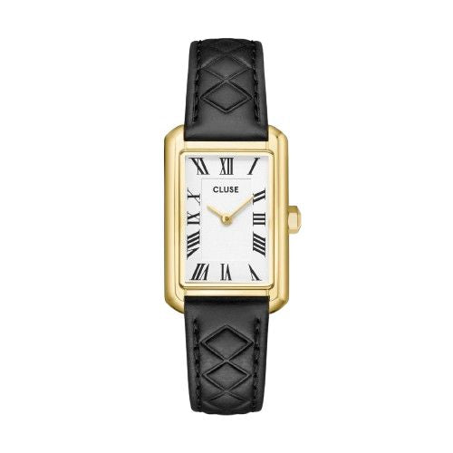 Belisenna Watch Leather, Black Quilted, Gold Colour
