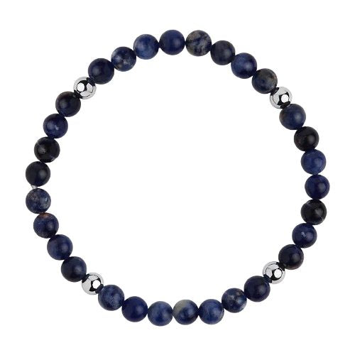 Apollo Men's 6mm Sodalite & Steel Elaticised Stretch Bracelet B9068