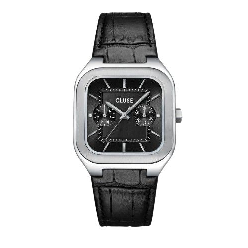 Quadrus Multifunction Watch Leather, Black, Silver Colour
