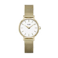Boho Chic Petite Watch Mesh, White, Gold Colour