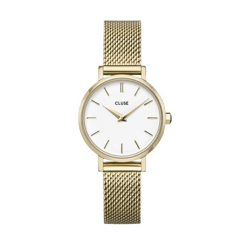 Boho Chic Petite Watch Mesh, White, Gold Colour