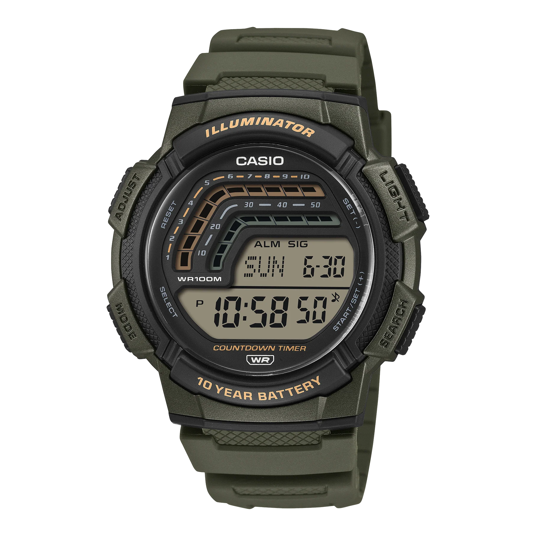 Casio Digital, Green Resin Band WS1800-3A