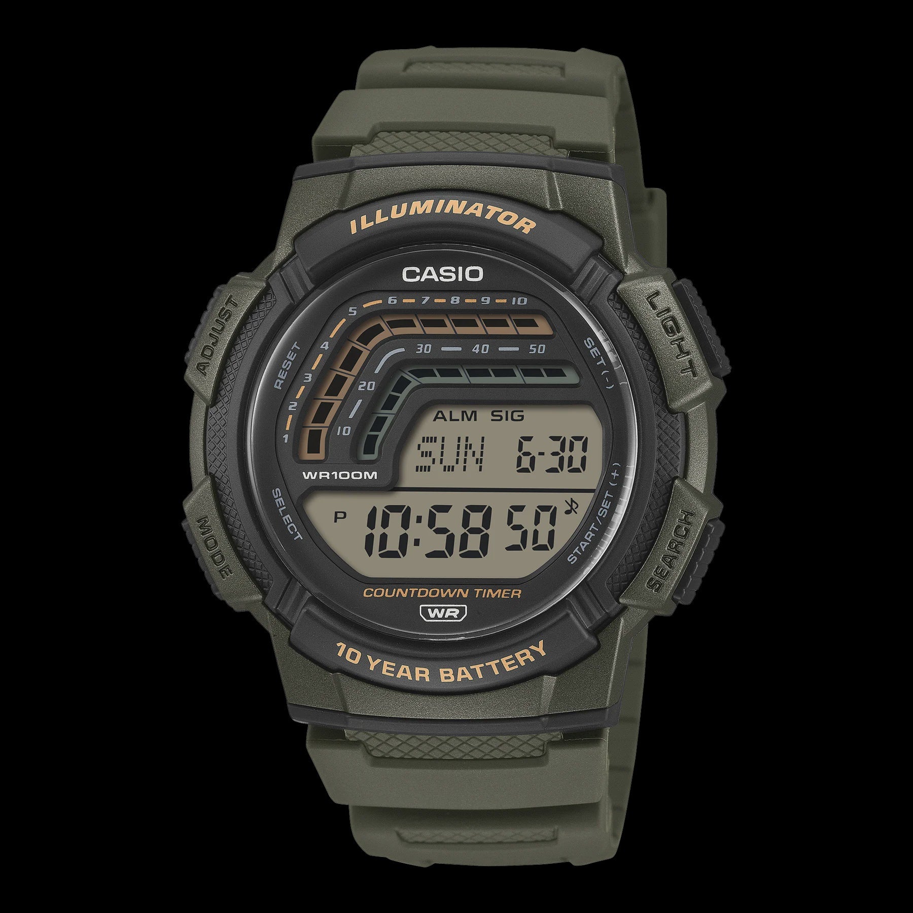 Casio Digital, Green Resin Band WS1800-3A