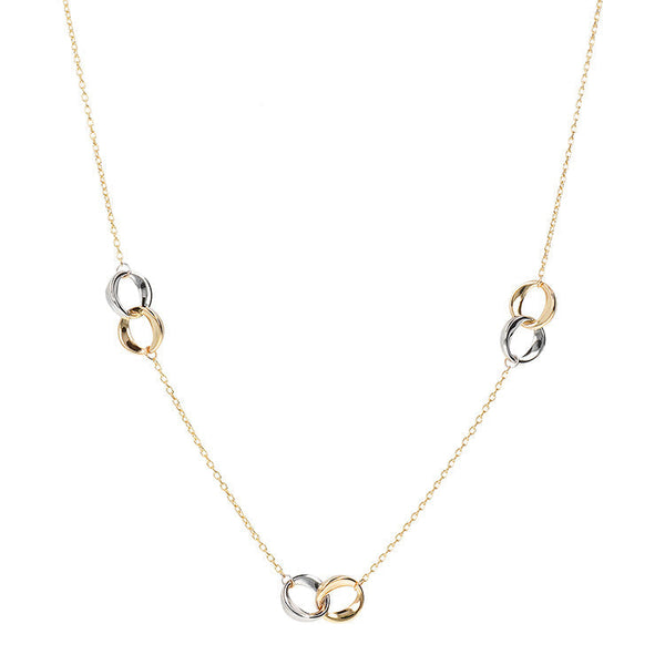 9ct Yellow Gold 2-Tone Double Ring Necklace 45cm