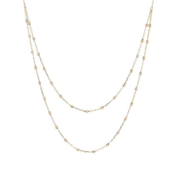 9ct Yellow Gold Beaded Double Chain Necklace 48cm