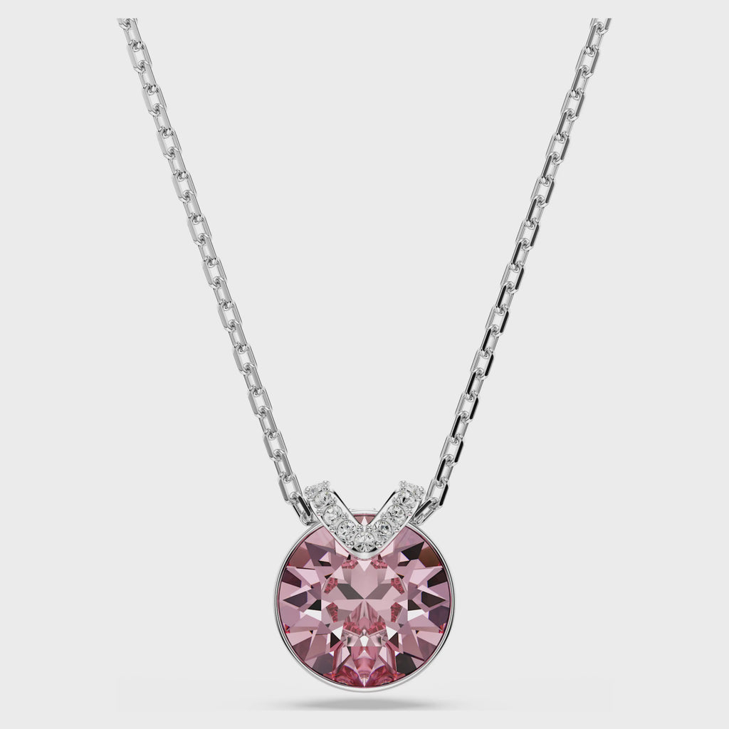 Bella V pendant Round cut, Pink, Rhodium plated 5734230