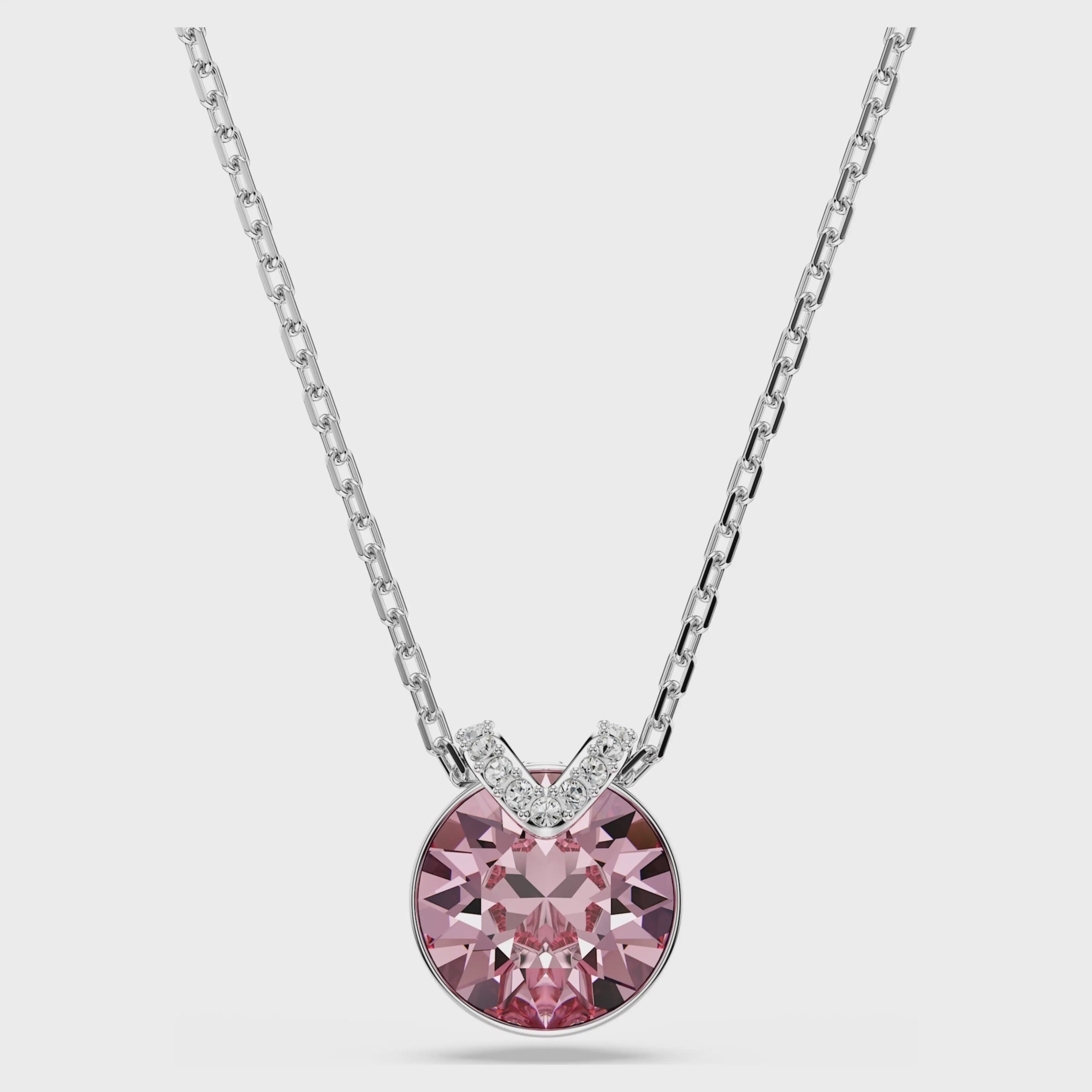 Bella V pendant Round cut, Pink, Rhodium plated 5734230