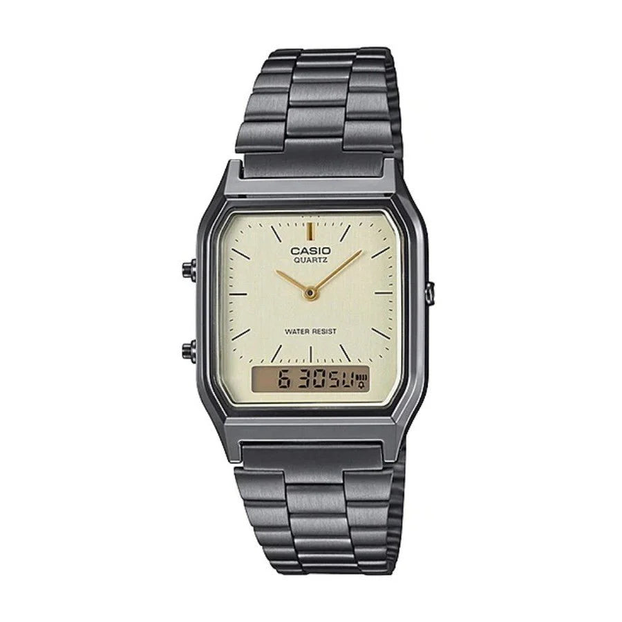 Casio Duo, Cream Face, Black IP Stainless Steel AQ230GG-9A
