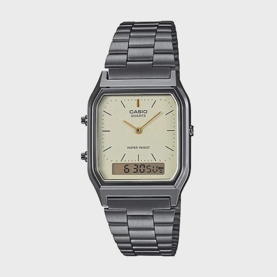 Casio Duo, Cream Face, Black IP Stainless Steel AQ230GG-9A