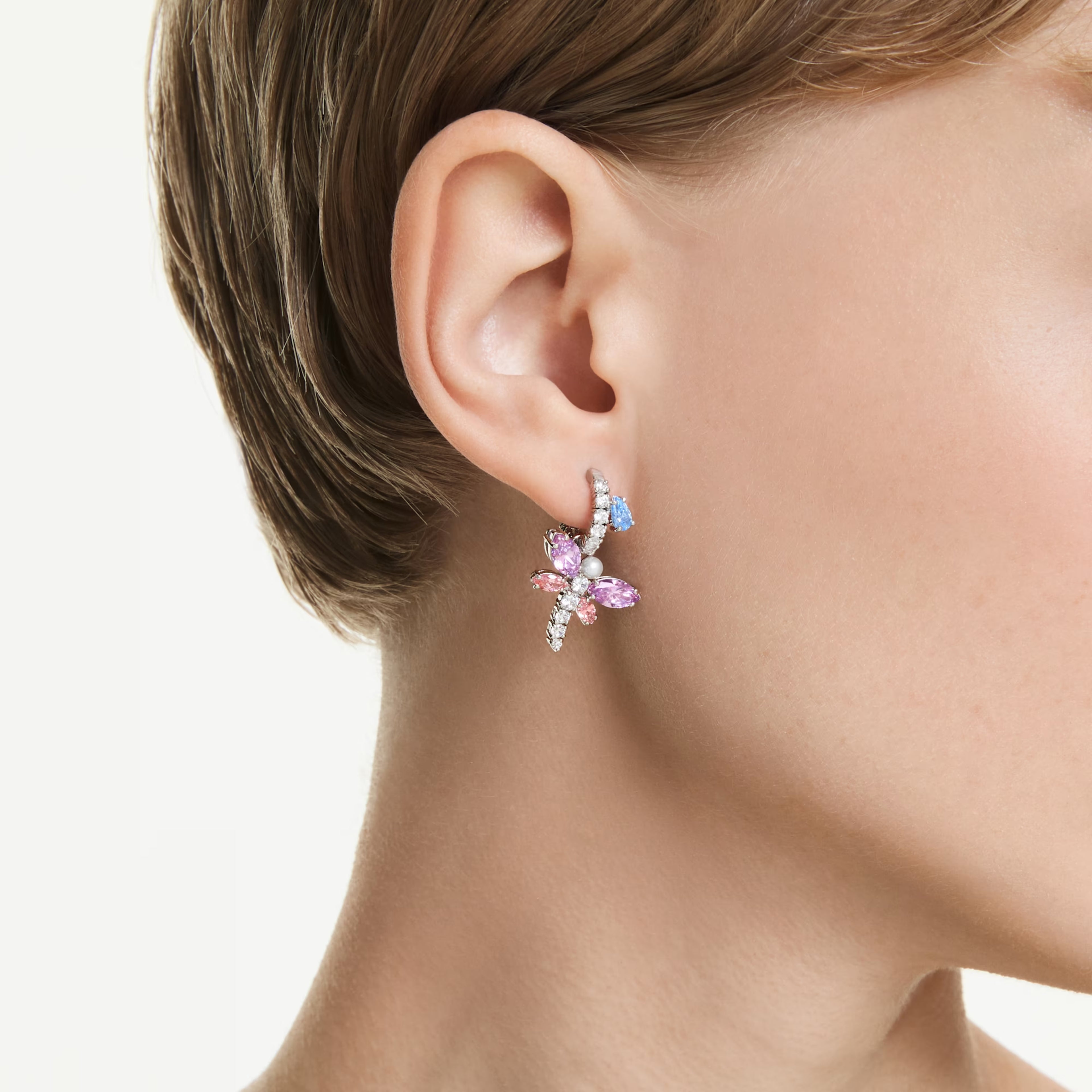 Ariana Grande x Swarovski drop earrings Mixed cuts, Dragonfly, Multicoloured, Rhodium plated 5749185