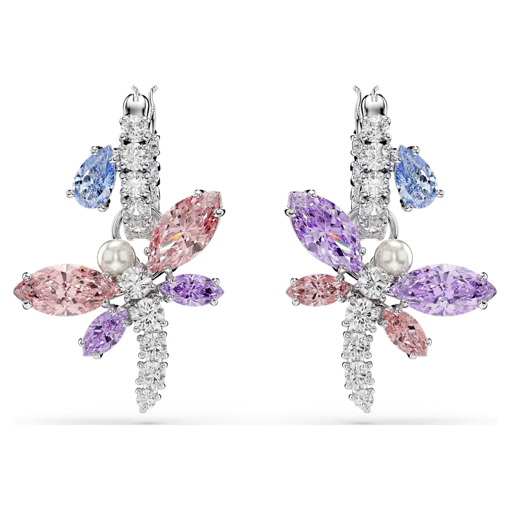 Ariana Grande x Swarovski drop earrings Mixed cuts, Dragonfly, Multicoloured, Rhodium plated 5749185