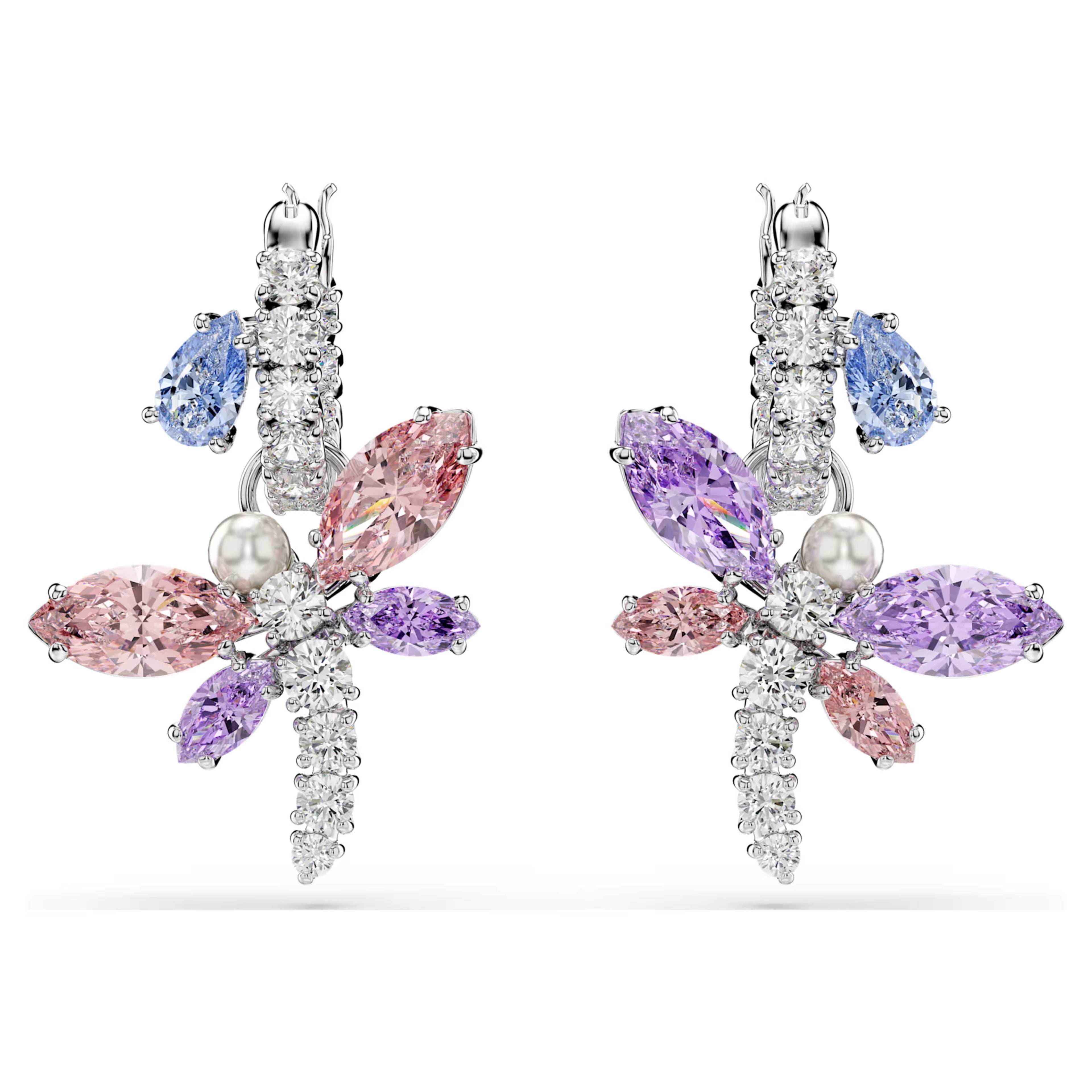 Ariana Grande x Swarovski drop earrings Mixed cuts, Dragonfly, Multicoloured, Rhodium plated 5749185