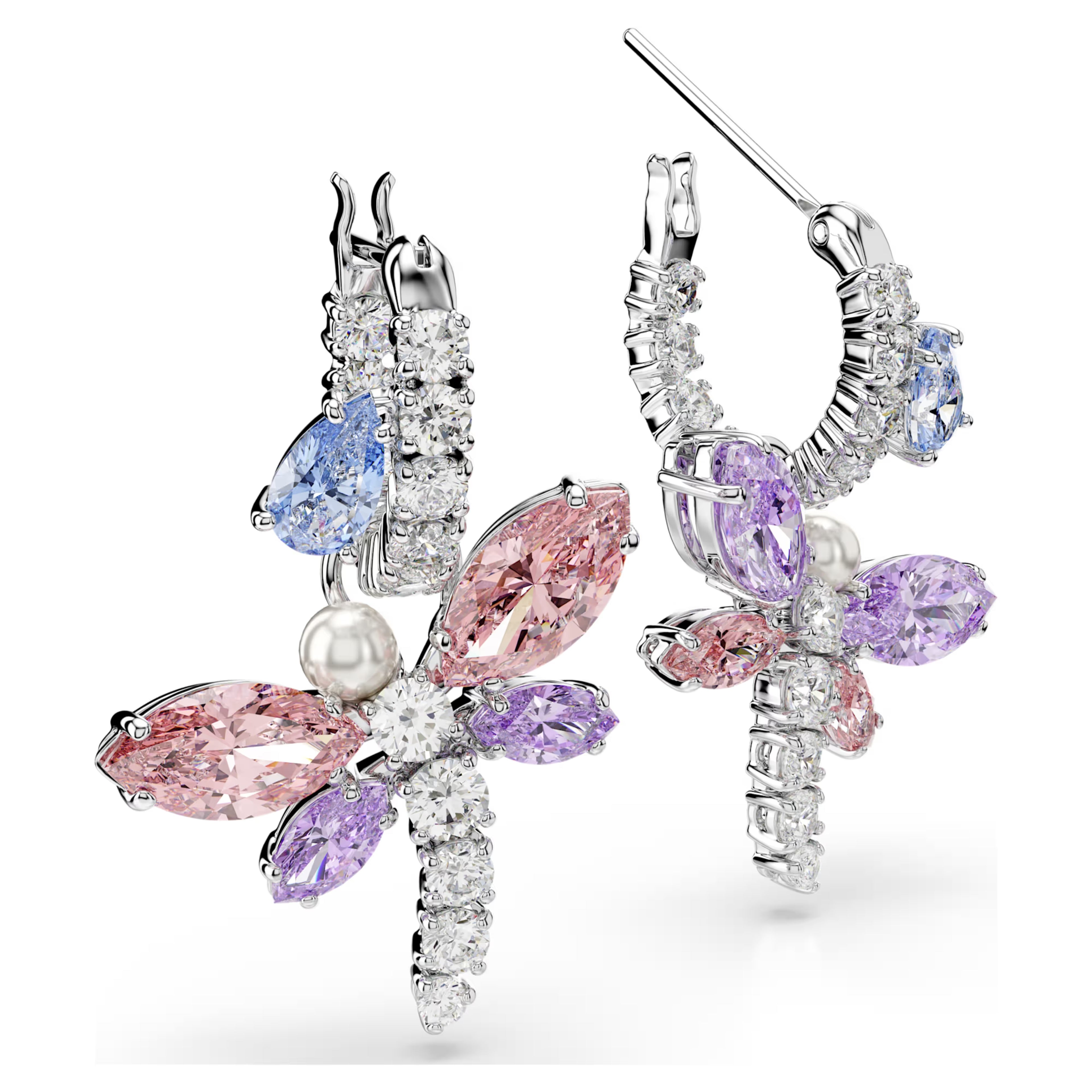 Ariana Grande x Swarovski drop earrings Mixed cuts, Dragonfly, Multicoloured, Rhodium plated 5749185