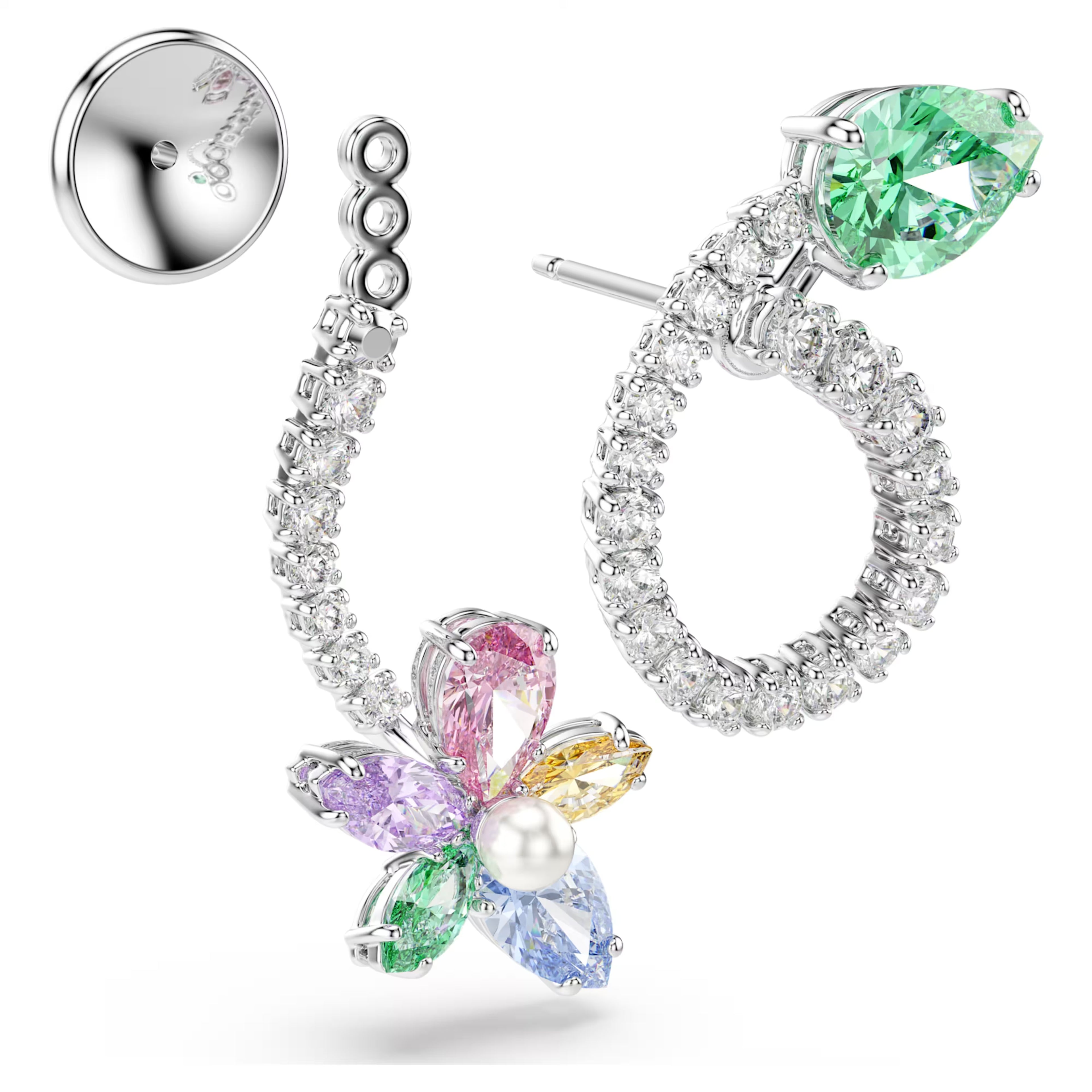 Ariana Grande x Swarovski drop earrings with ear jacket Mixed cuts, Dragonfly, flower, Multicoloured, Rhodium plated 5749190