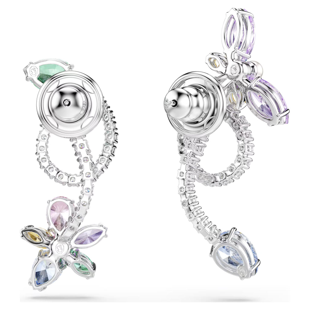 Ariana Grande x Swarovski drop earrings with ear jacket Mixed cuts, Dragonfly, flower, Multicoloured, Rhodium plated 5749190