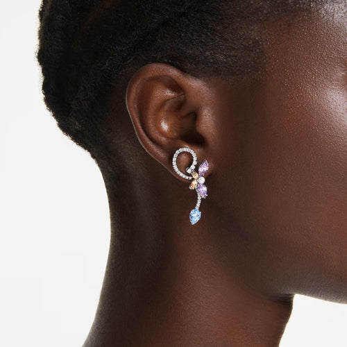 Ariana Grande x Swarovski drop earrings with ear jacket Mixed cuts, Dragonfly, flower, Multicoloured, Rhodium plated 5749190