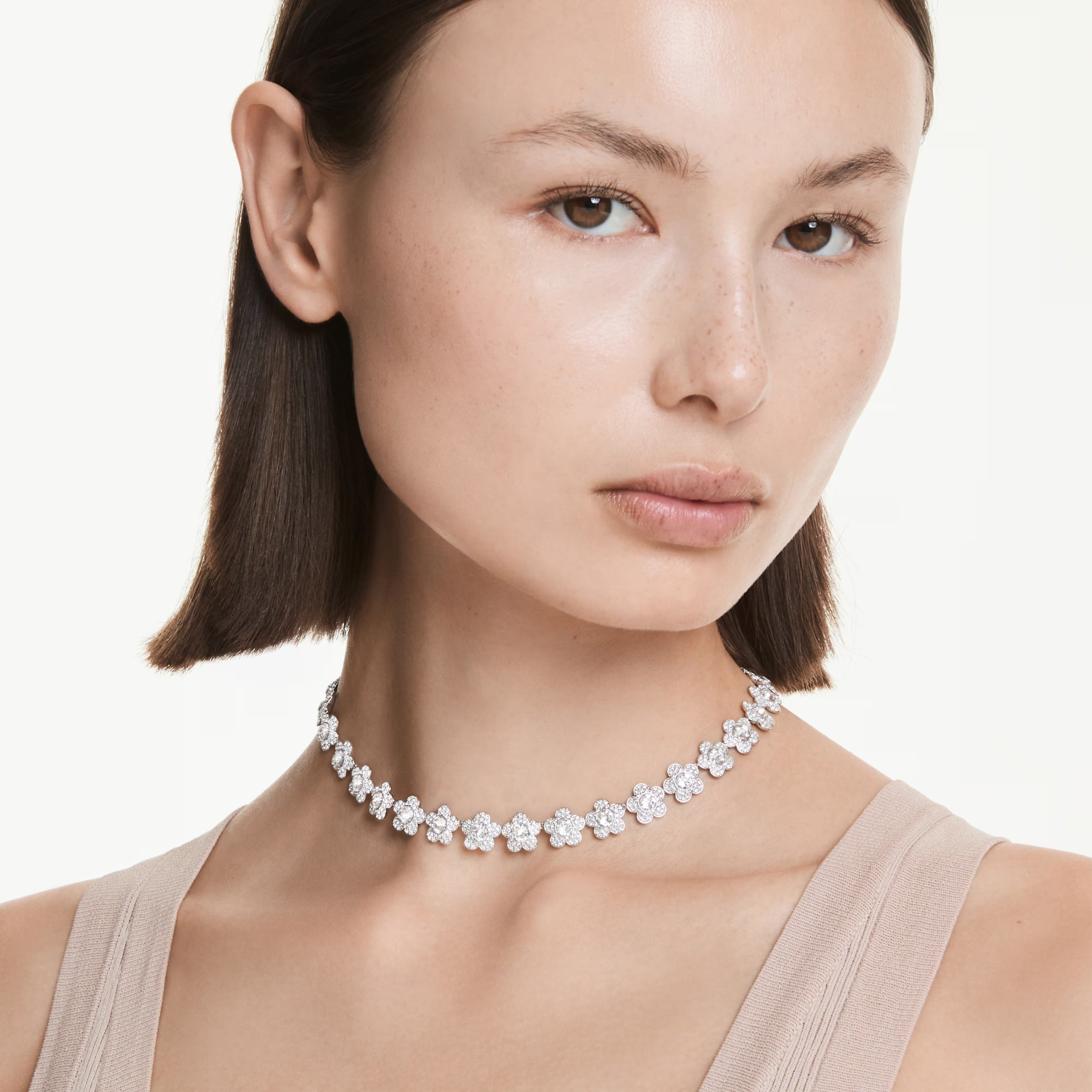 Ariana Grande x Swarovski necklace Round cut, Flower, White, Rhodium plated 5749179