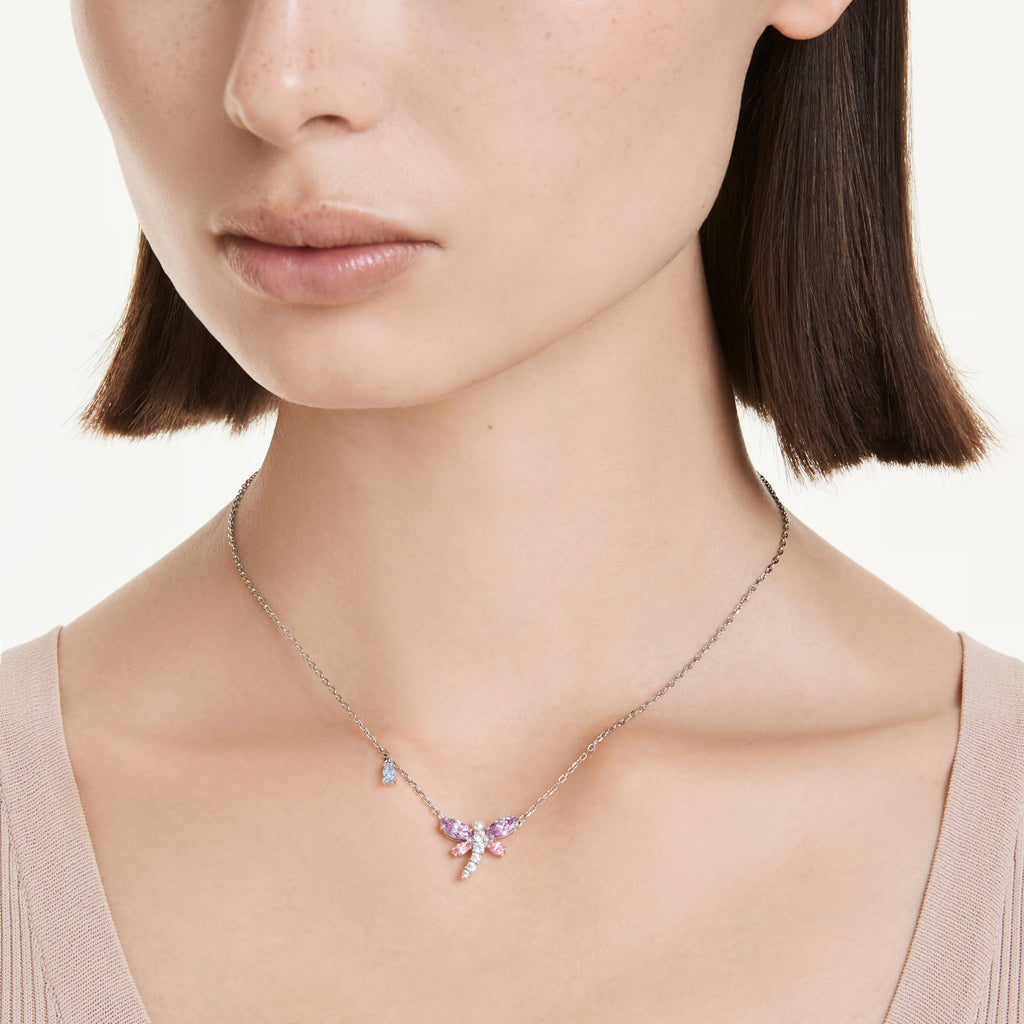 Ariana Grande x Swarovski pendant Mixed cuts, Dragonfly, Multicoloured, Rhodium plated 5737383