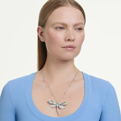 Ariana Grande x Swarovski pendant and brooch Crystal pearl, Mixed cuts, Dragonfly, White, Rhodium plated 5737429