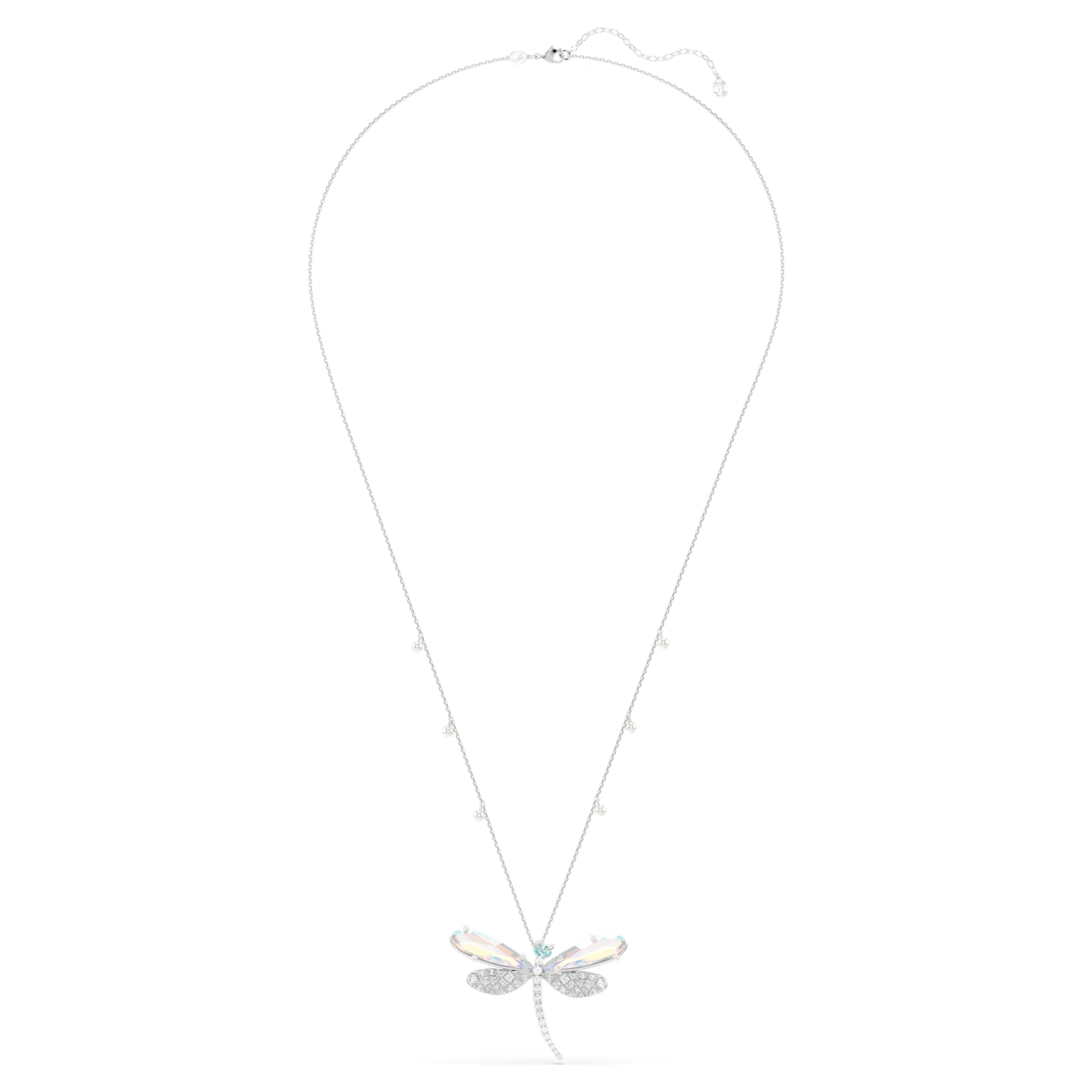 Ariana Grande x Swarovski pendant and brooch Crystal pearl, Mixed cuts, Dragonfly, White, Rhodium plated 5737429